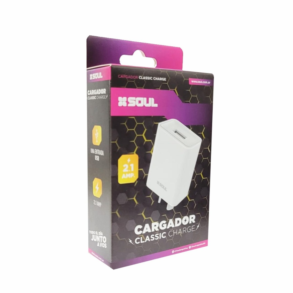 CARGADOR USB SOUL CVQ-CUSB 2.1A SIN CABLE