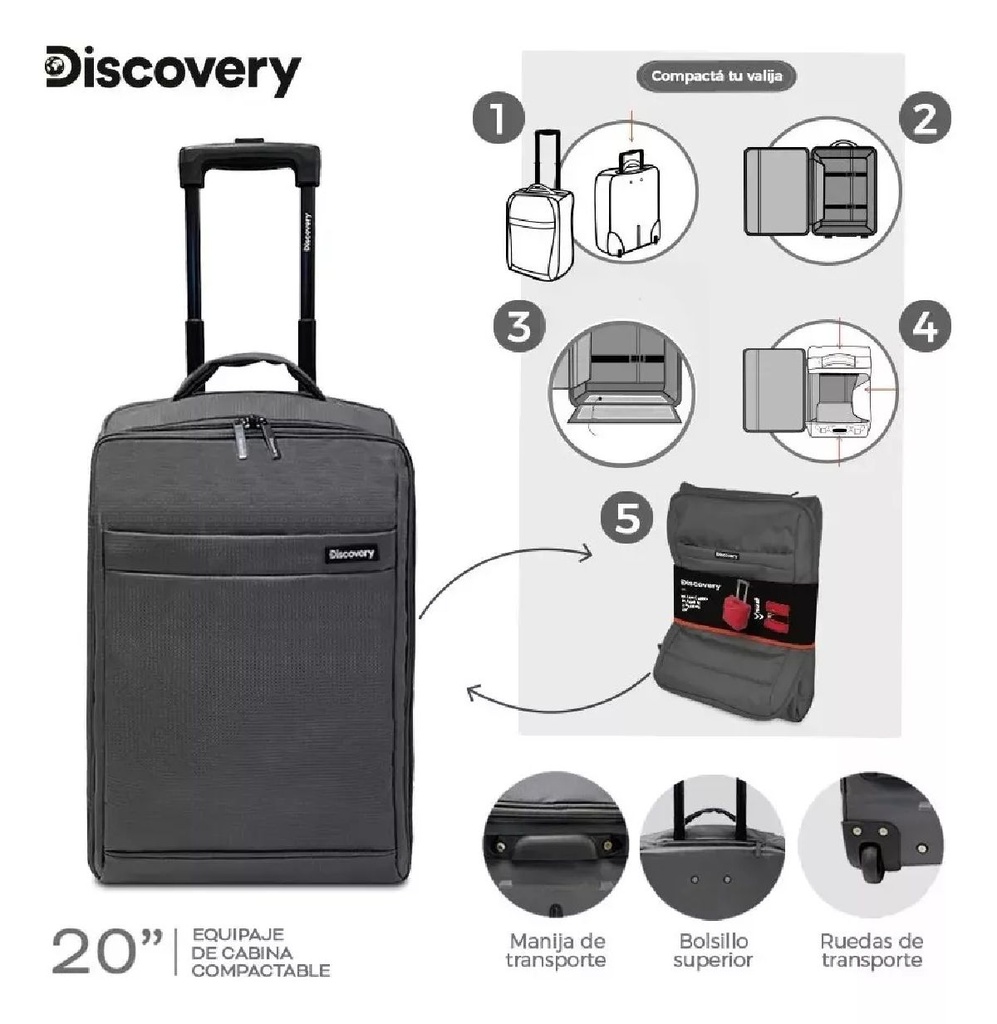 VALIJA DISCOVERY 27557 PLEGABLE 20" GRIS