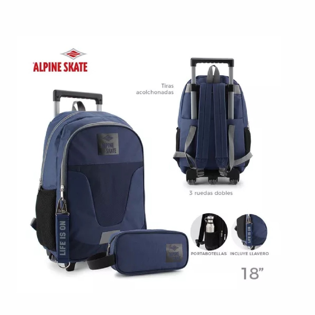 MOCHILA CARRO ALPINE SKATE 27349-B AZUL C/CARTUCHERA