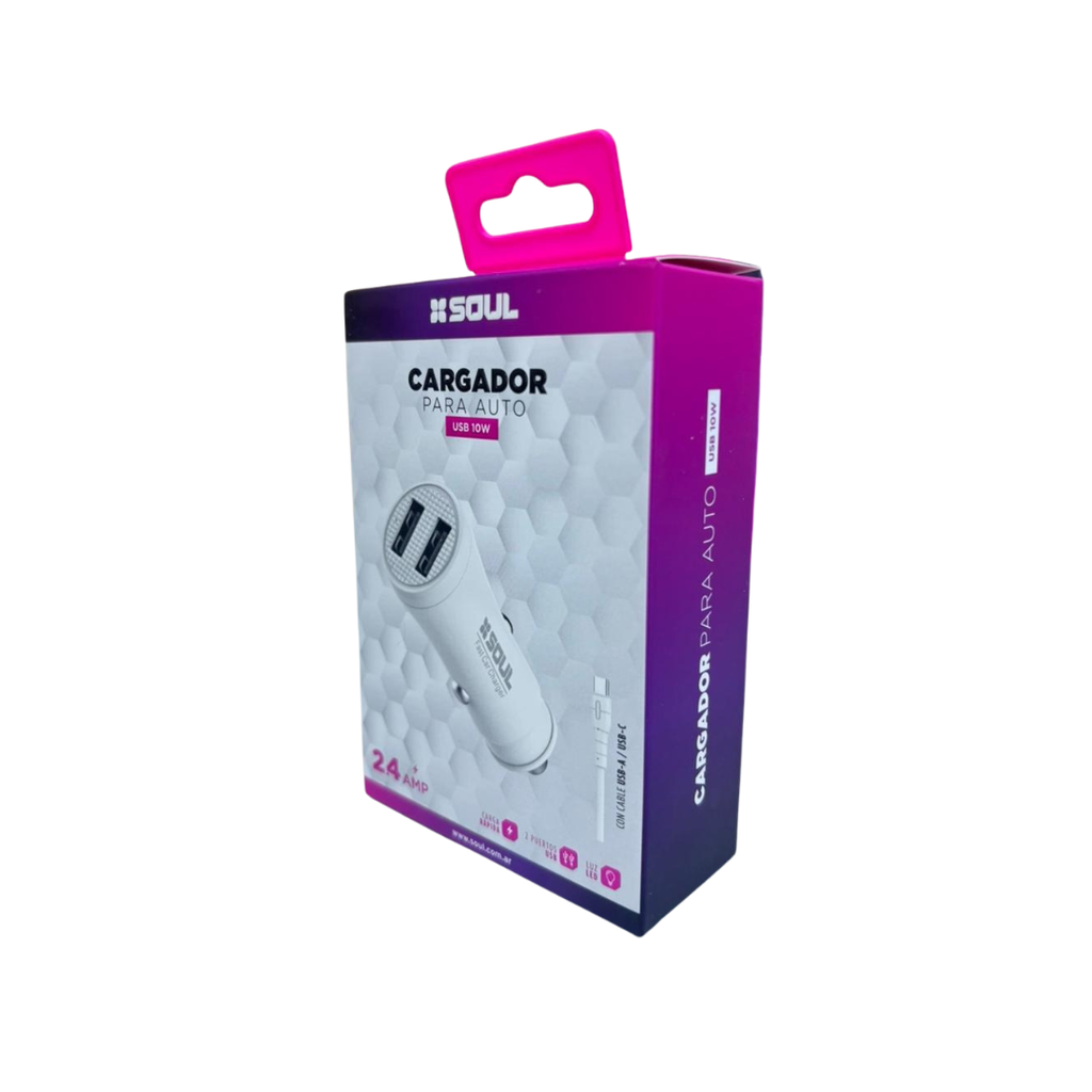 CARGADOR DE AUTO SOUL CA-DUSB10WT DUAL USB 10W TIPO C