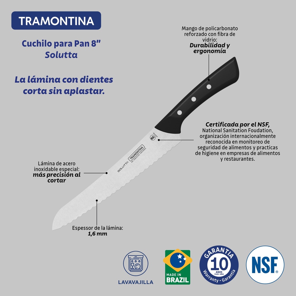 CUCHILLO DENTADO TRAMONTINA 24252/108 SOLUTTA 8"