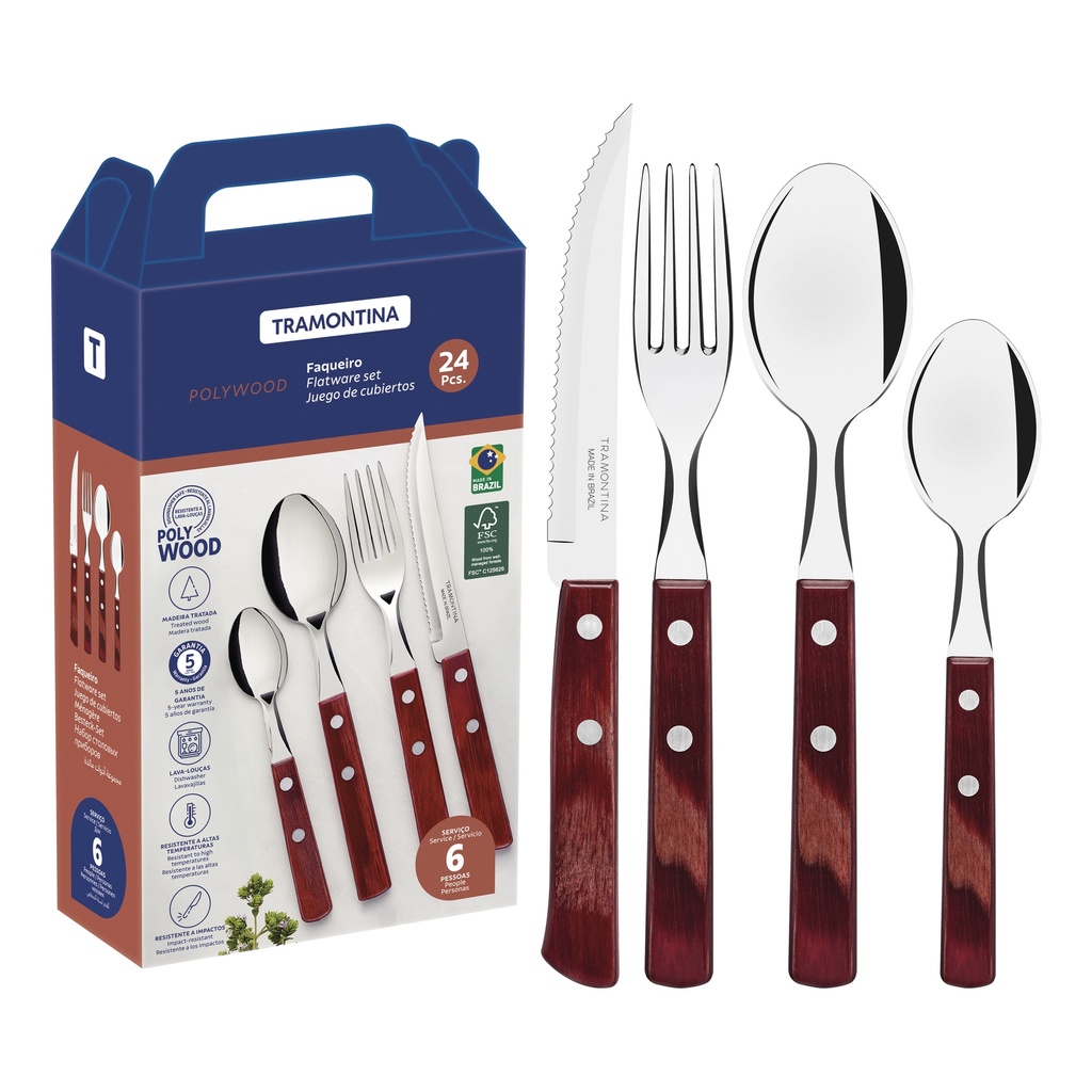 JUEGO CUBIERTOS TRAMONTINA 21199/705 POLYWOOD 24PZS