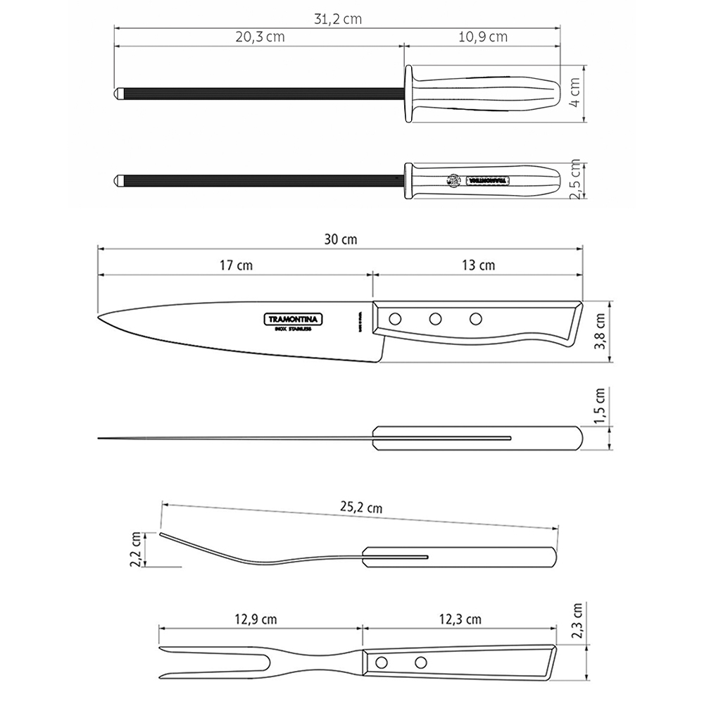 JUEGO P/ASADO TRAMONTINA 22299/055 TRADICIONAL 3PZS