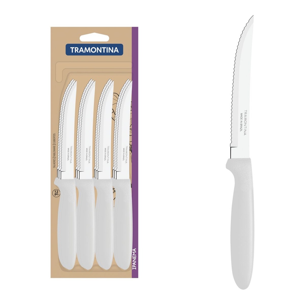 CUCHILLOS P/ASADO TRAMONTINA 23360/985 IPANEMA 12PZS BLANCO