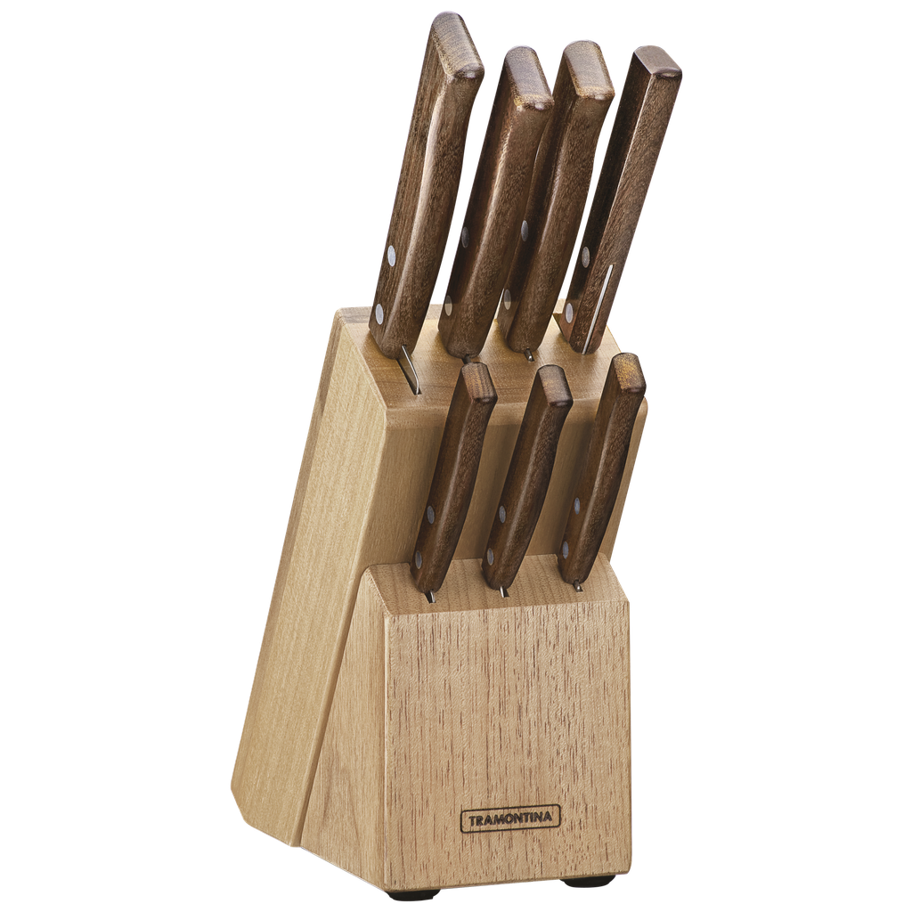 JUEGO CUCHILLOS TRAMONTINA 22299/026 TRADICIONAL 8PZS CON TACO MADERA NATURAL