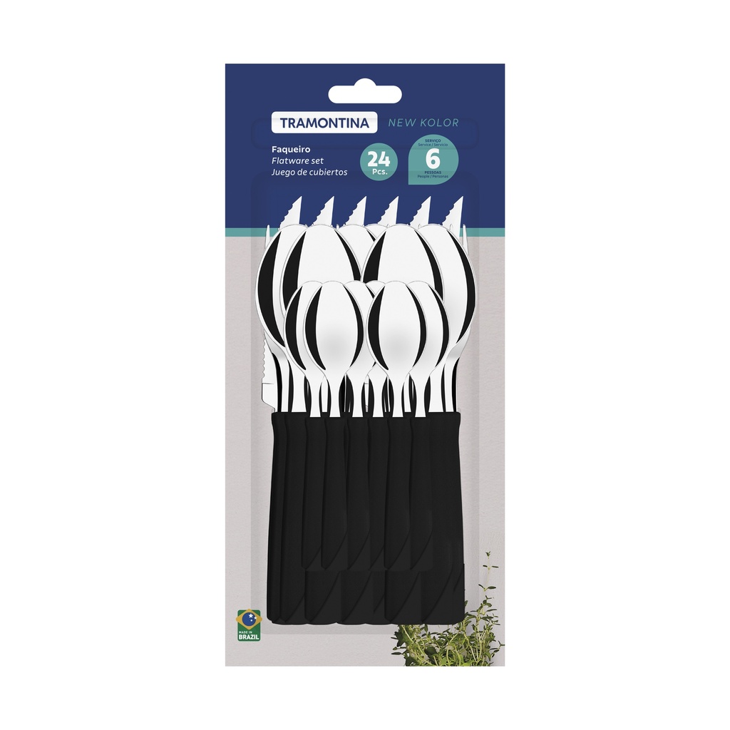 JUEGO DE CUBIERTOS TRAMONTINA 23198/094 NEW KOLOR 24PZS NEGRO