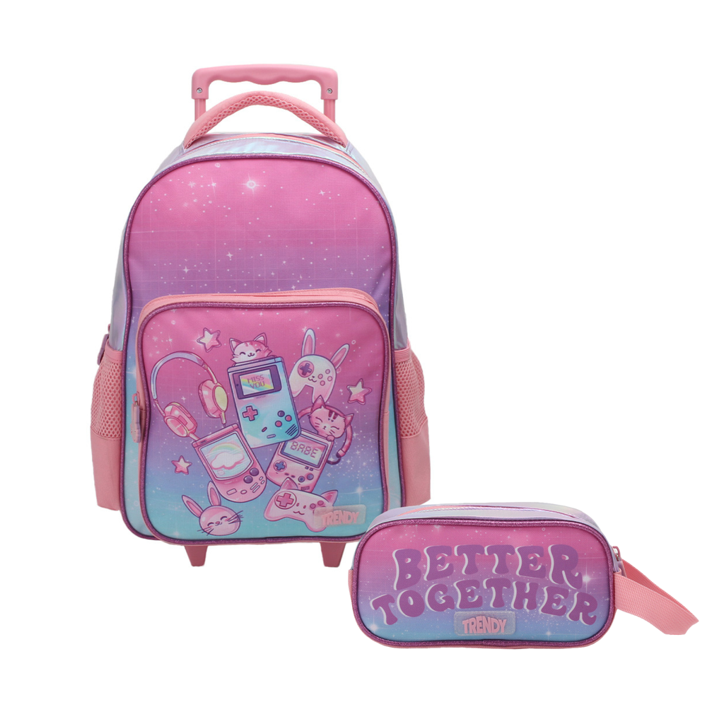 MOCHILA CARRO TRENDY 28090 15" ROSA C/CARTUCHERA