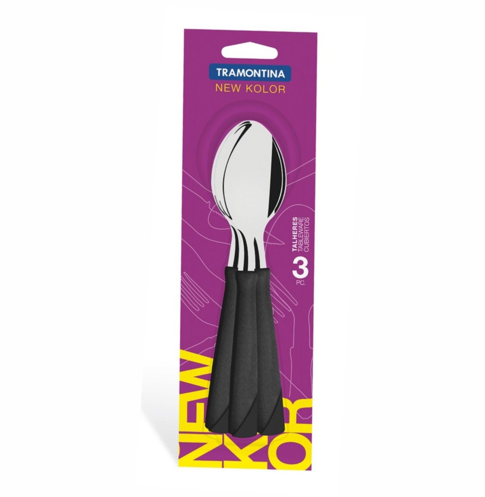 CUCHARA DE MESA TRAMONTINA 23163/300 NEW KOLOR 3PZS NEGRO