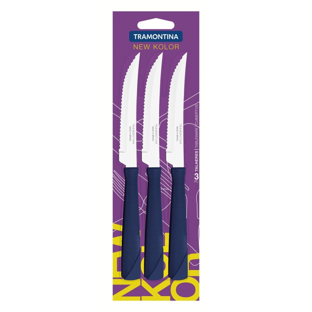 CUCHILLO P/ASADO TRAMONTINA 23160/314 NEW KOLOR 3PZS AZUL