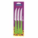 CUCHILLO P/ASADO TRAMONTINA 23160/324 NEW KOLOR 3PZS VERDE