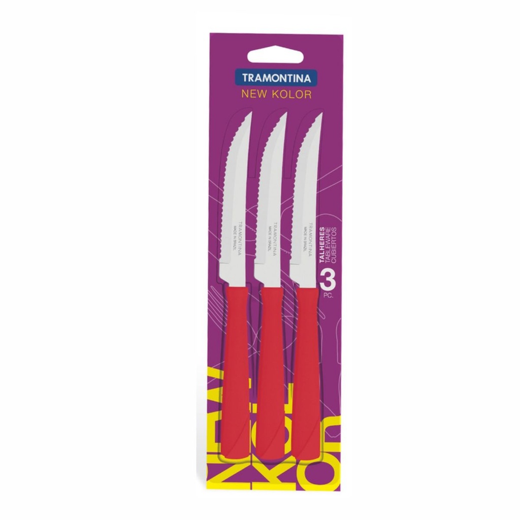 CUCHILLO P/ASADO TRAMONTINA 23160/374 NEW KOLOR 3 PZS ROJO