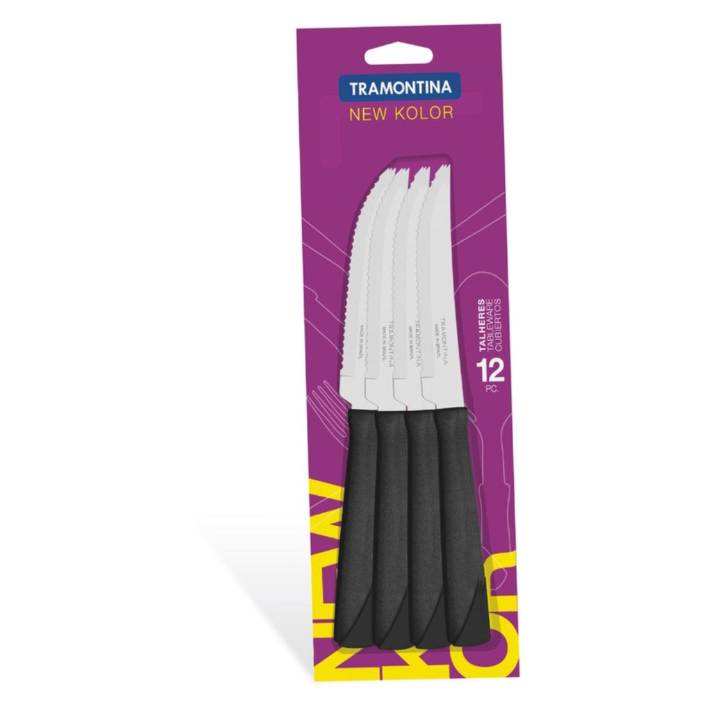 CUCHILLO P/ASADO TRAMONTINA 23160/904 NEW KOLOR 12 PZS NEGRO