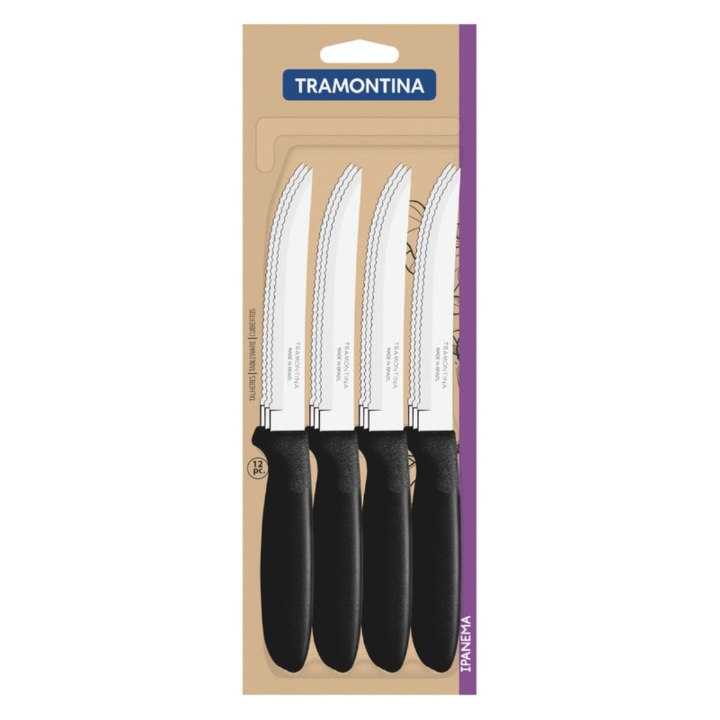 CUCHILLO P/ASADO TRAMONTINA 23360/905 IPANEMA 12PZS NEGRO