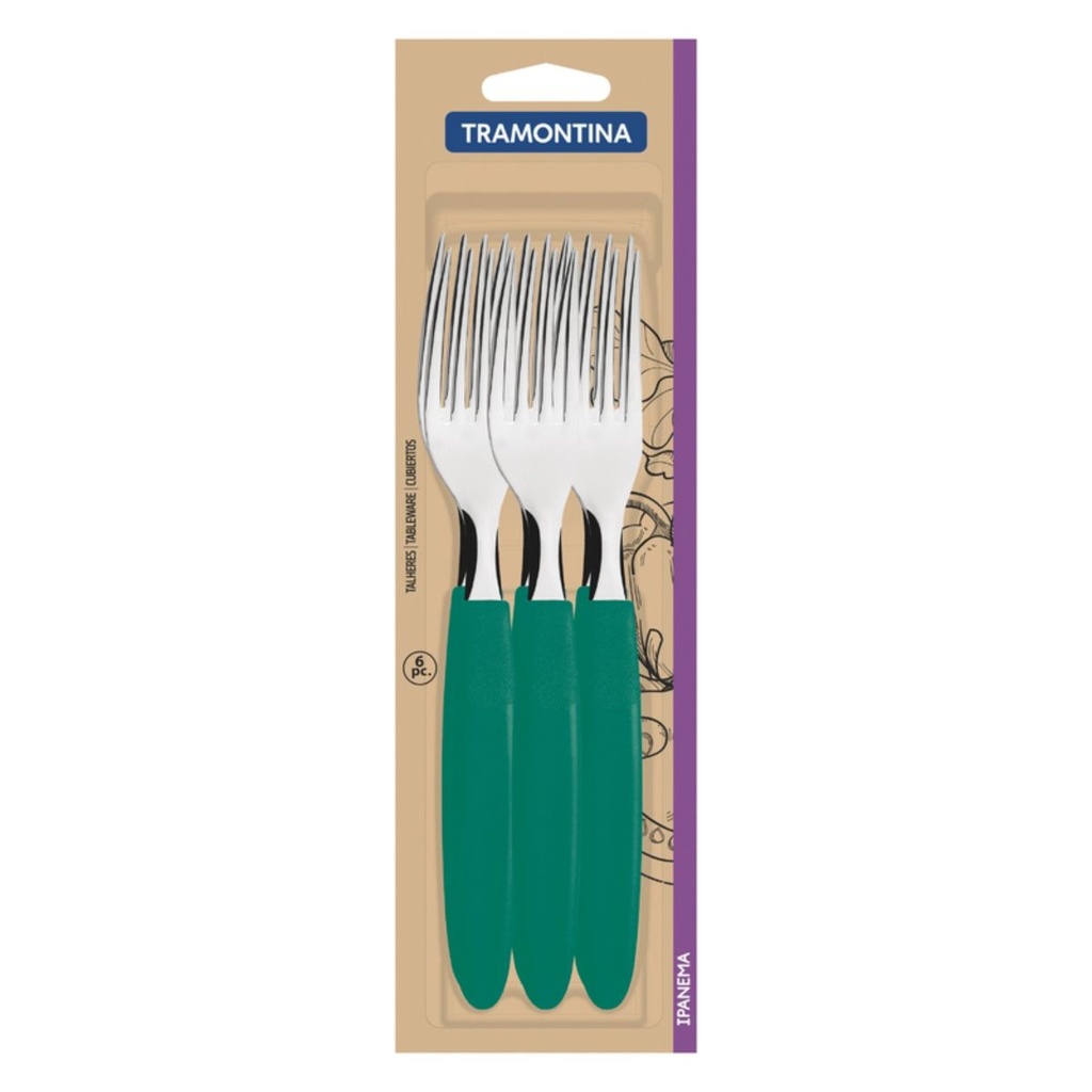 TENEDOR DE MESA TRAMONTINA 23362/622 IPANEMA 6PZS VERDE