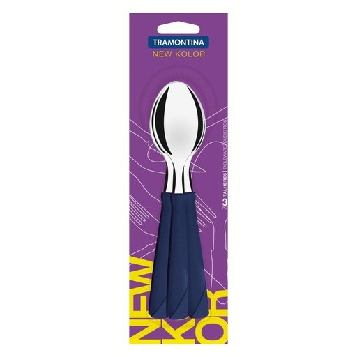 [086-63310] CUCHARA DE MESA TRAMONTINA 23163/310 NEW KOLOR 3 PZS AZUL
