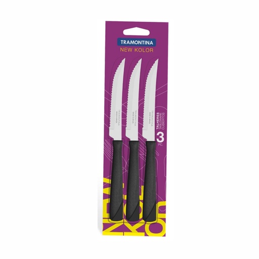 [086-60304] CUCHILLO P/ASADO TRAMONTINA 23160/304 NEW KOLOR 3PZS NEGRO