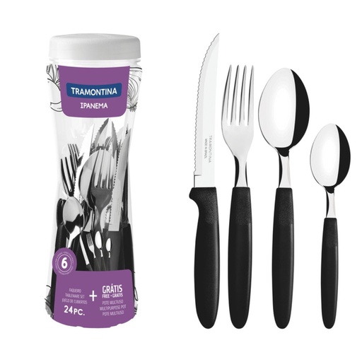 [086-99091] JUEGO DE CUBIERTOS TRAMONTINA 23399/091 IPANEMA NEGRO 24PZS