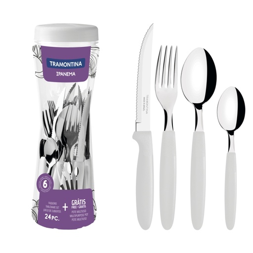 [086-99891] JUEGO DE CUBIERTOS TRAMONTINA 23399/891 IPANEMA BLANCO 24PZS