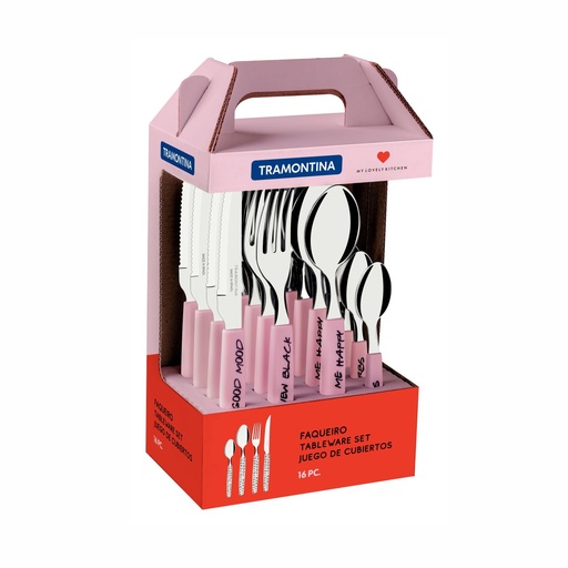 [086-09091] JUEGO DE CUBIERTOS TRAMONTINA 29899/091 MY LOVELY KITCHEN ROSA 16PZS