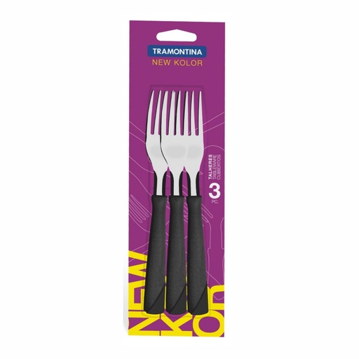 [086-62300] TENEDOR DE MESA TRAMONTINA 23162/300 NEW KOLOR 3PZS NEGRO