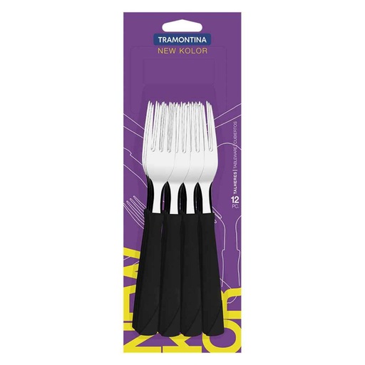 [086-62900] TENEDOR DE MESA TRAMONTINA 23162/900 NEW KOLOR 12PZS NEGRO